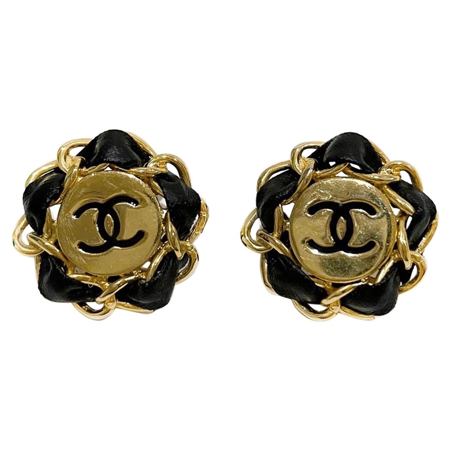 PreOwned Chanel Ear Clips Earrings Black with Gold CC  Black gold  jewelry Clip on earrings Yellow gold jewelry